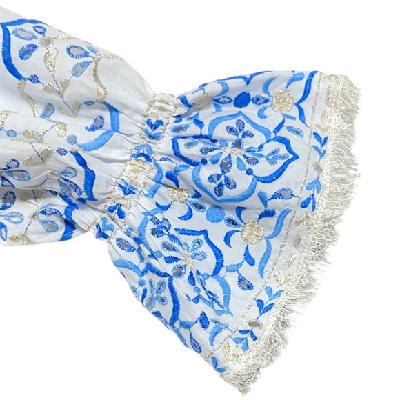 Temptation Positano Fella Embroidered Metallic Puff Sleeve Short Dress M NWT - Picture 7 of 10